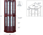 BELLEZE Lighted Corner Display Curio Cabinet Wooden Curved Shelving Unit with Tempered Glass Door, Bar and Liquor Storage Area with 6 Shelves - Ashfield (Cherry)