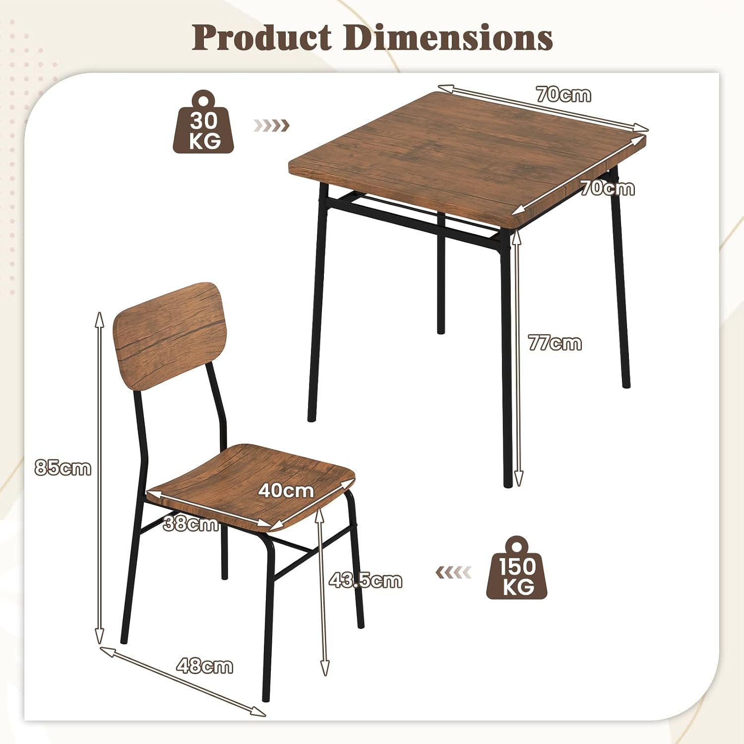 Giantex 3-Piece Dining Table Set, Kitchen Table Chairs Set with Dinner Table, Storage Rack, Metal Frame, Space-Saving Dinette Set for Breakfast Nook, Small Places, Restaurant, Dining Room Set for 2