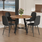 42" Round Dining Table Set for 4, Modern Kitchen Table Chairs Set of 4 Wood Dining Table Upholstered Chair with Metal Leg for Dining Room (Black, 42" Brown Table + 4 Chairs)