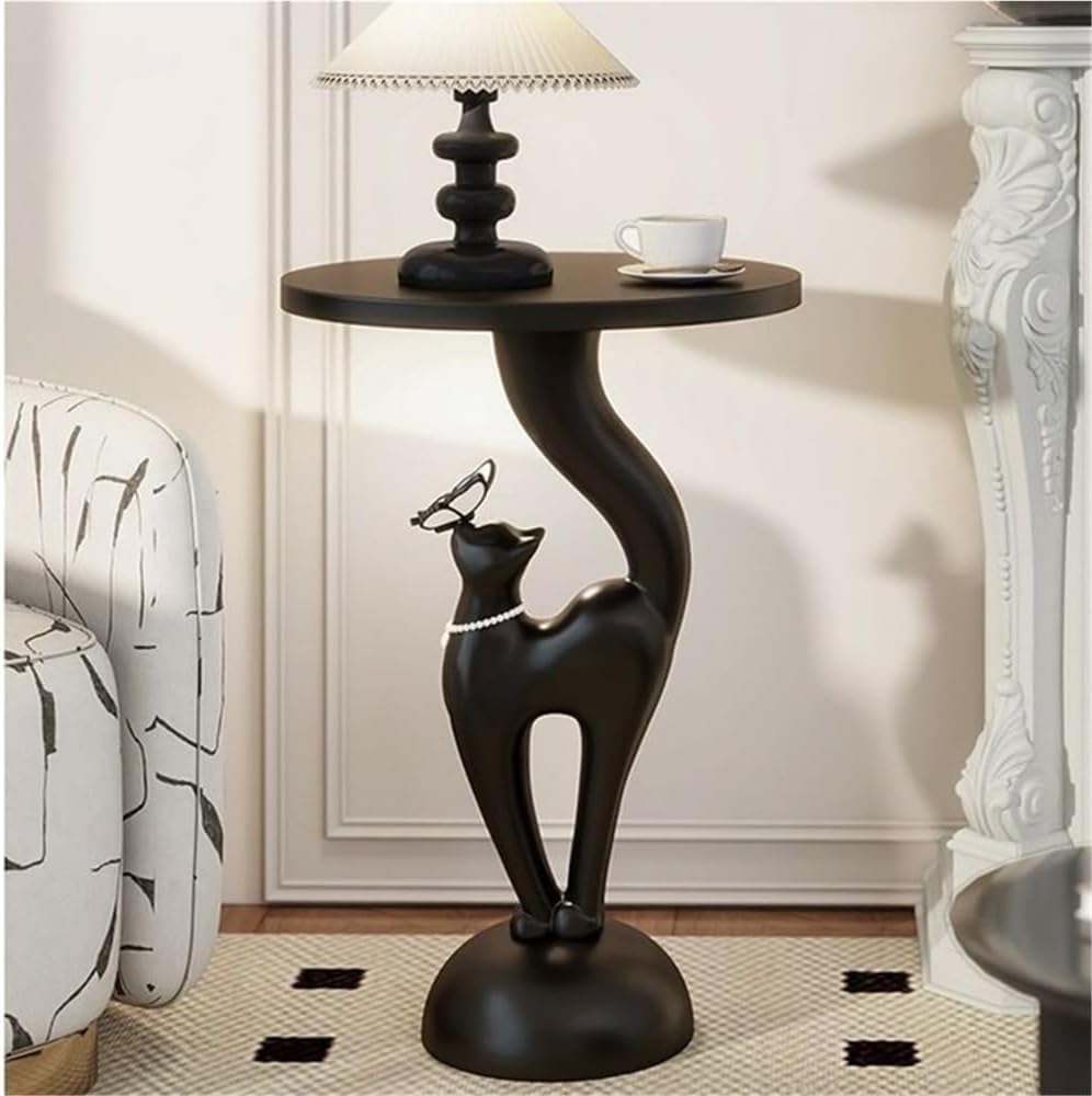 Round Resin Side Table, Cute Animal Accent Table, Small End Table Decorative Sculpture Furniture for Living Room or Bedroom(Red)