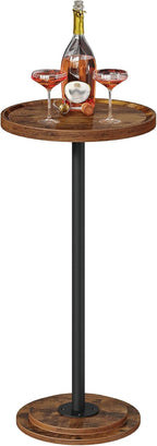 CHOEZON Drink Table, Small Round Side Table for Small Spaces, Pedestal Martini Side Table, for Living Room, Bedroom, Rustic Brown and Black TBZ30BF