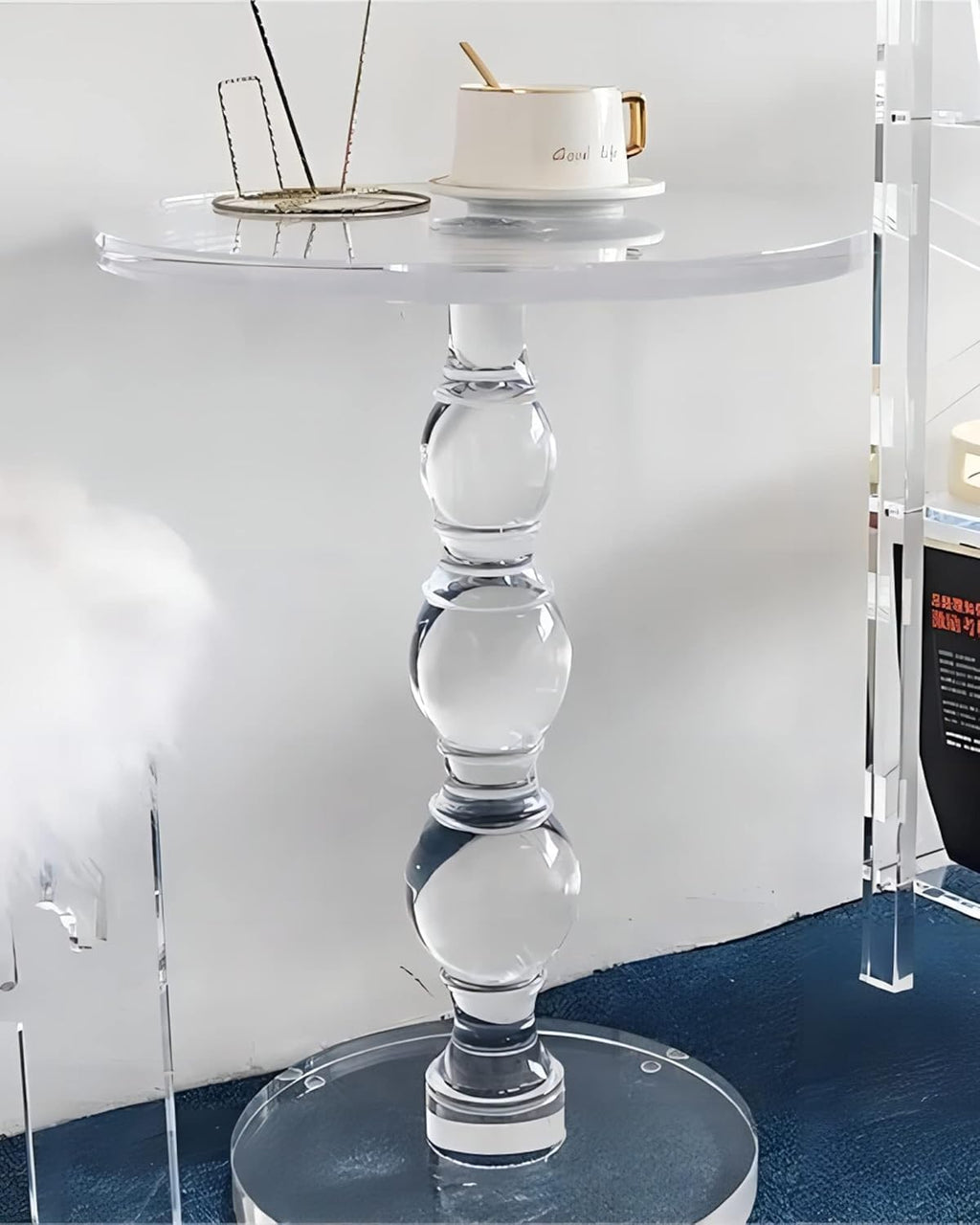 Acrylic End Table Set of 2, 16" x16" x 23" Modern Pedestal Acrylic Side Table, Clear Round Martini Table for Living Room Bedroom Small Spaces