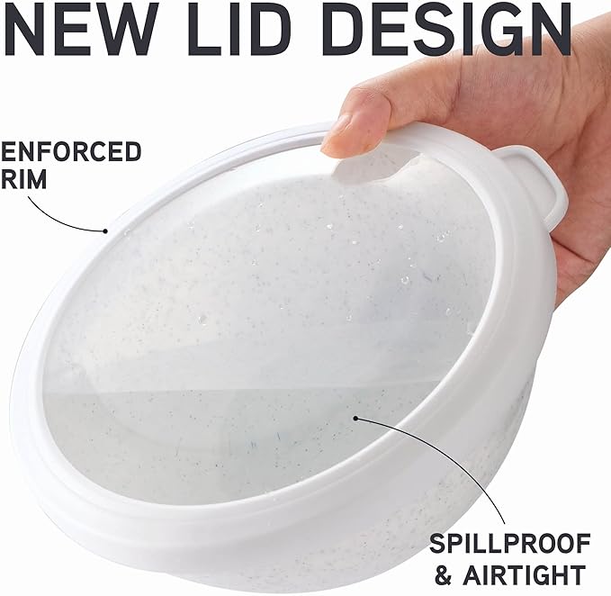 COOK WITH COLOR Mixing Bowls with TPR Lids - 12 Piece Plastic Nesting Bowls Set includes 6 Prep Bowls and 6 Lids, Microwave Safe Mixing Bowl Set (Speckled White)