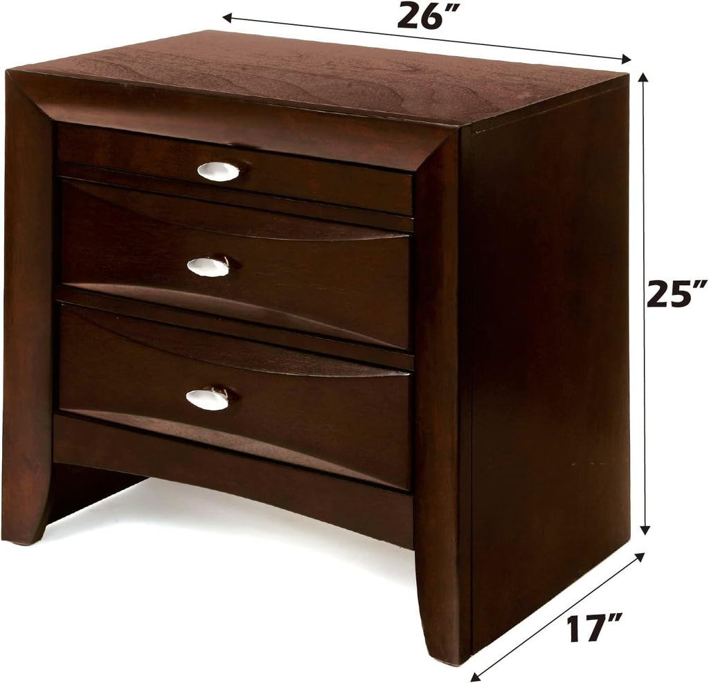 Espresso Finish Nightstand, Modern Traditional Style 1pc Nightstand of 2 Drawers,for Small Spaces