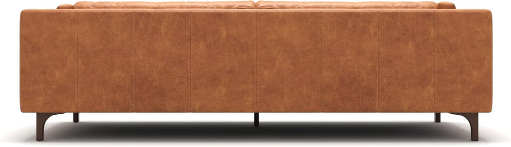 Valencia Mary Leather Couch 93" | Top Grain Nappa 11000 Leather Wide Seat, Solid Wood Frame, Plush Cushioning, Top-Stitched French Seams, Saddle Tan