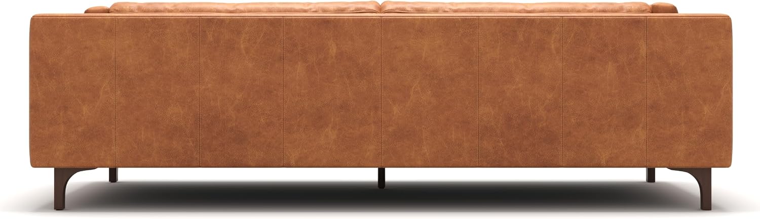Valencia Mary Leather Couch 93" | Top Grain Nappa 11000 Leather Wide Seat, Solid Wood Frame, Plush Cushioning, Top-Stitched French Seams, Saddle Tan