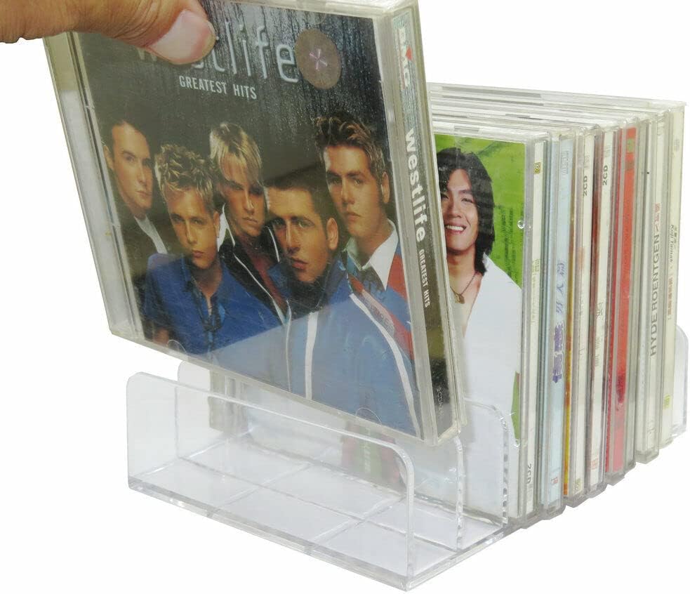 Pmsanzay DVD Storage Box - Clear Acrylic - Stackable DVD and CD Holder, CD Display Rack CD Organizer Stand - Holds up to 14 Standard CD Cases for Media Shelf Storage and Organization - No DVD