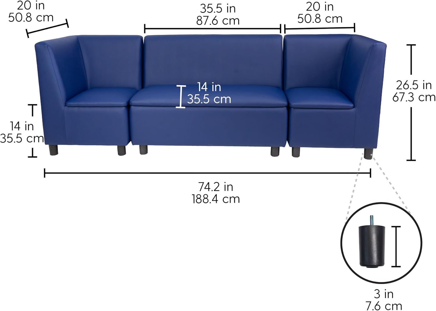 FDP Kid Comfort Collective Modular Corner Chairs with Sofa, 3-Piece Set - Navy