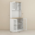 HOMCOM Kitchen Pantry Storage Cabinet 72" with Hutch, White | Large Countertop, Freestanding, Glass Doors, Adjustable Shelves, Dining Room
