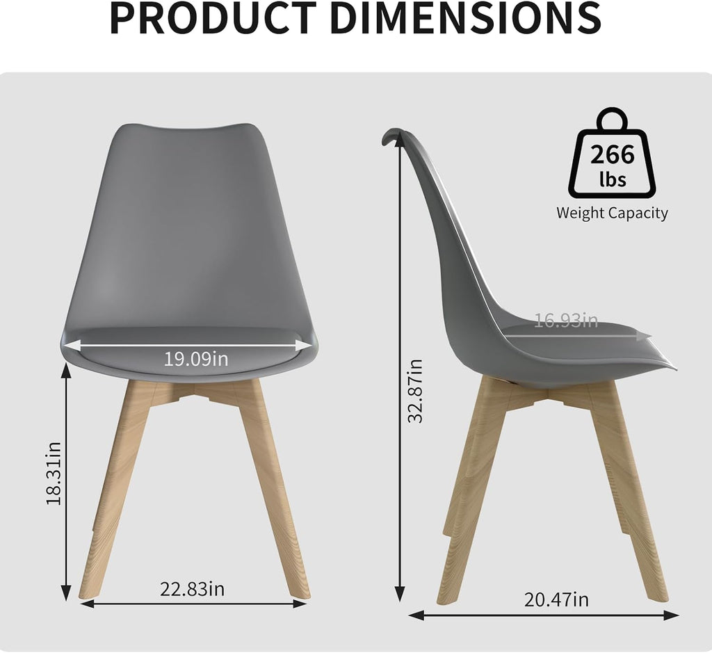 Dining Chairs Set of 4, PU Leather Kitchen Chairs,Wood Legs (Gray, 4 PC) | Mid-Century Modern, Upholstered Dining Room Chairs ,Padded Seat,Tulip Chair,Cushion, for Living room, Bedroom ,Dining Room