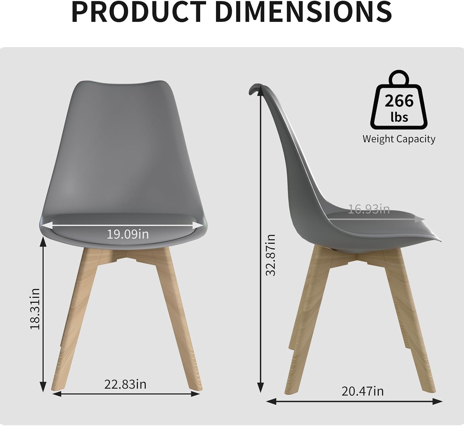 Dining Chairs Set of 4, PU Leather Kitchen Chairs,Wood Legs (Gray, 4 PC) | Mid-Century Modern, Upholstered Dining Room Chairs ,Padded Seat,Tulip Chair,Cushion, for Living room, Bedroom ,Dining Room