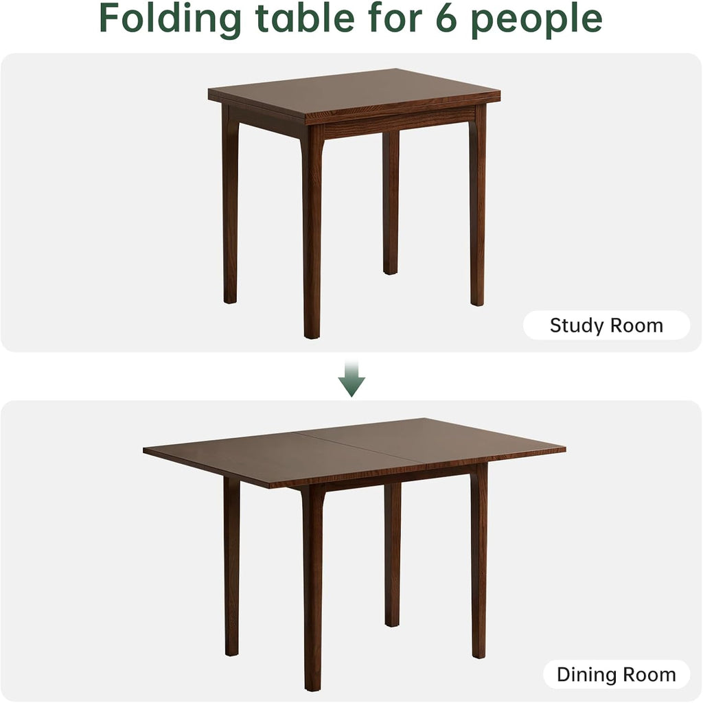 31"-47" Extendable Dining Table Set for 4, Solid Wood Folding Kitchen Table with Oak Wood Legs, Space-Saving Dinner Tables for Living Room, Kitchen, Dining Room, (Walnut) (Walnut, 1table+4chairs)