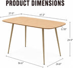 47.2" Modern Dining Table for 2-4 People, Rectangular Kitchen Table with Wood Grain Tabletop and Metal Legs, Mid Century Scandinavian Dining Room Table for Apartment, Kitchen, Natural Oak