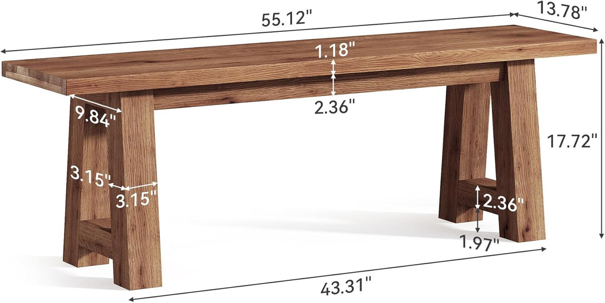 55" Solid Wood Entryway Bench, Farmhouse Long Wood Bench Dining Seat for Living Room, Kitchen, Hallway, Rustic Brown