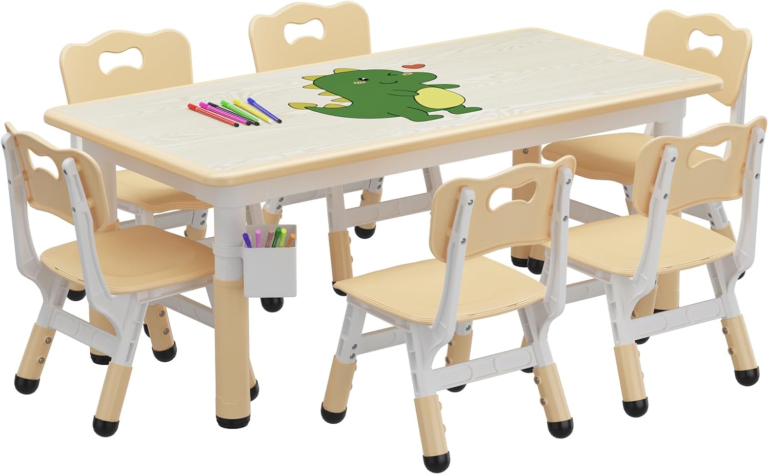 Kids Table and Chair Set - Height Adjustable Toddler Table and Chair Set with 6 Seats Non-Slip Legs,Children Multi-Activity Table for Ages 2-8 Graffiti Desktop,Family Learning Daily Use