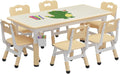 Kids Table and 6 Chairs Set, Adjustable Study Activity Table Ages 2-10