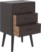 SAFAVIEH Home Collection - Pomona Dark Chocolate Nightstand, 3-Drawer Accent Table, Mid-Century Storage Cabinet (CHS5700E)