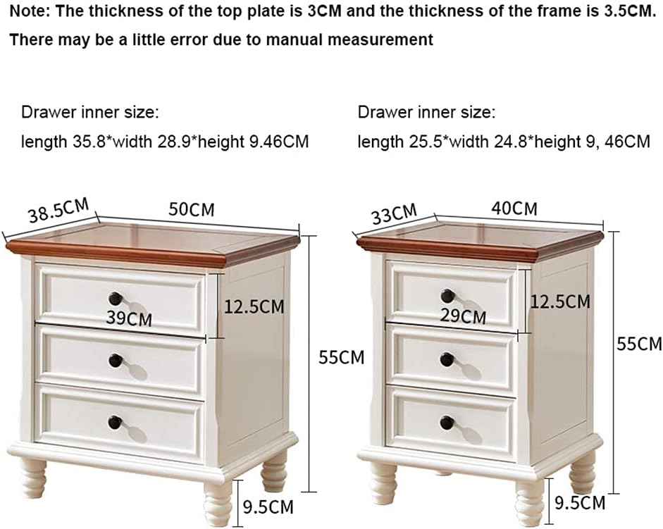 Nightstand Modern Solid Wood Bedside Storage Cabinet with 3 Layers of Drawers And 4 Wooden Feet Bedroom Bedside Table Needed