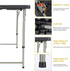 Folding Table 4 Foot Portable Heavy Duty Plastic Fold-in-Half Utility Table Small Indoor Outdoor Adjustable Height Folding with Carrying Handle, Camping and Party Black