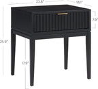 Nathan James Jasper Boho Side Table, Solid Wood Bedroom Nightstand or Bedside Table with Drawer with Fluted Doors and Brass Handles, Black