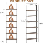 Wolawu Ladder Shelf Black 6 Tiers Modern Bookshelf Room Organizer Open Tall Wall Mount Bookcase Standing Leaning Wall Shelves Industrial Decorative Living Room Bed Room (Brown)
