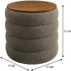 Gray Round Boucle Fabric Storage Ottoman, Indoor-Outdoor Seating, 17.3-Inch Diameter, Soft Boucle, Durable Structure