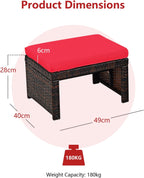ORALNER Outdoor Ottoman, Set of 2 Wicker Footstools, All-Weather Rattan Foot Stools w/Removable Cushions, Patio Footrest Extra Seating for Porch, Poolside, Garden, Deck, Easy Assembly (Red)