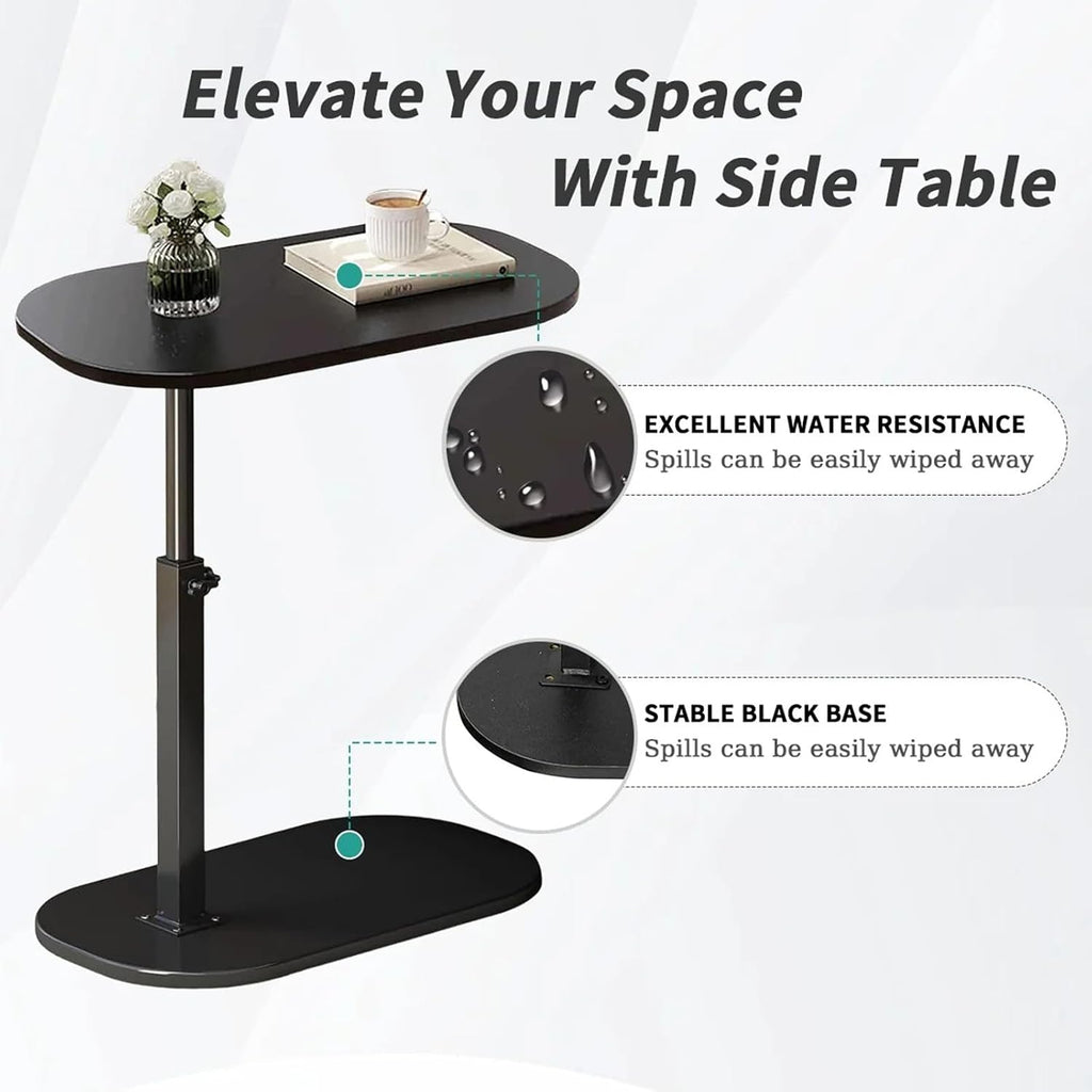 C-Shaped End Table - Height Adjustable (23.5"-31.5"), 16"x12" Oval Top w/Lower Shelf, Industrial Side Table Space-Saving Side Table for Living Room, Bedroom (Black)