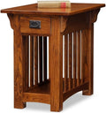 MAKLAINE Mission Oak Chairside Table, Solid Ash Wood with Medium Oak Finish, Slatted Elements, Storage Drawer and Shelf, 17" W x 25" D x 23" H, Living Room End Table