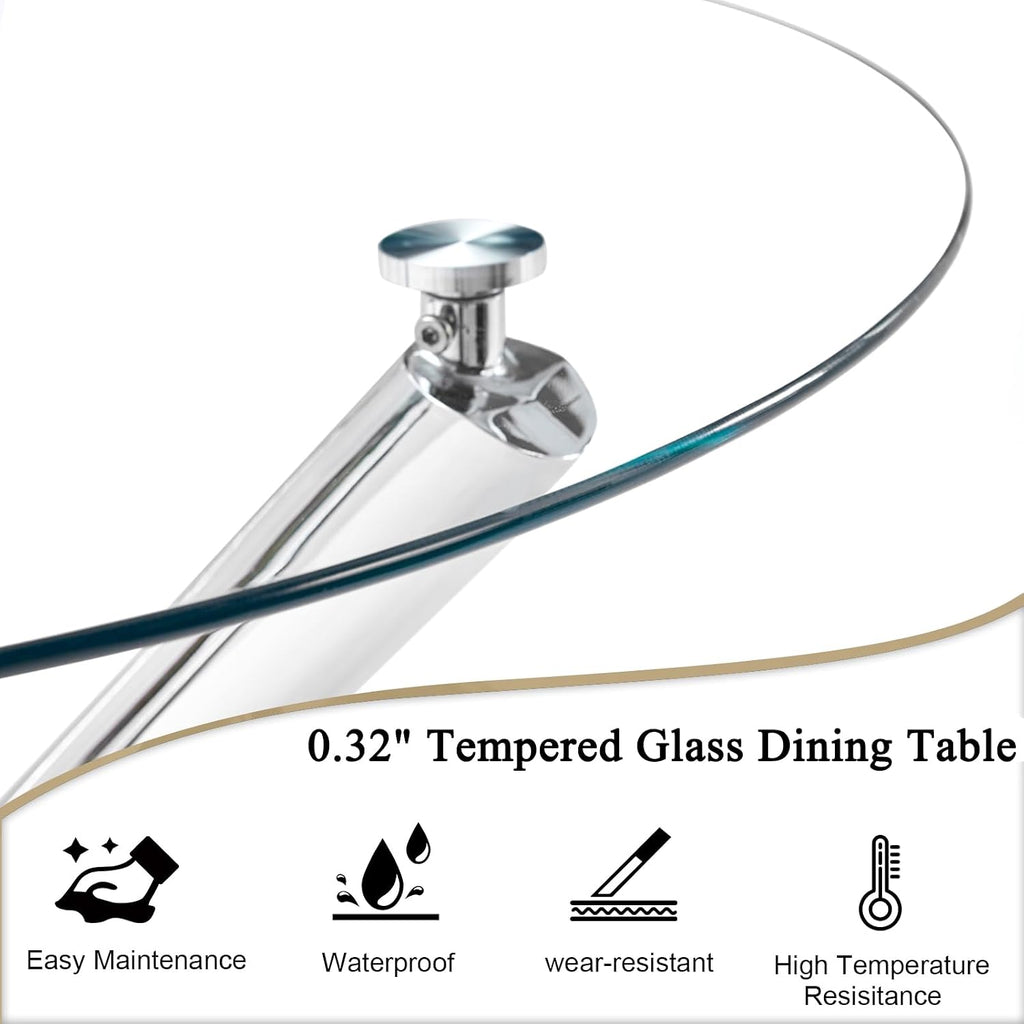 Modern Round Dining Table for 2 4 People, 36 in Glass Kitchen Dining Room Table with Silver Metal X-Shaped Legs, Space Saving Circle Dinner Tables for Dining Room, Kitchen, Living Room