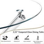 Modern Round Dining Table for 2 4 People, 36 in Glass Kitchen Dining Room Table with Silver Metal X-Shaped Legs, Space Saving Circle Dinner Tables for Dining Room, Kitchen, Living Room