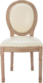Nrizc French Country Dining Chairs Set of 4, Leather Farmhouse Dining Room Chairs with Round Back, Solid Wood Legs, Oval Side Chairs for Kitchen, Bedroom, Dining Room