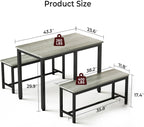 Tatub Dining Table Set for 4, 3-Piece Kitchen Table with 2 Benches, Space-Saving Dining Room Set for Breakfast Nook and Small Spaces, Grey | Kitchen Table and Chair Set，Dining Table with Chair, Space-Saving Dining Room Set for Breakfast Nook, Apartment