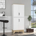 Pamplona Double Kitchen Pantry, Double Door, Four Legs, Four Shelves -Light Oak/White
