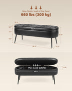 Storage Ottoman Bench, 43.7" PU Leather End of Bed Bench Black | Bench with Large Hidden Storage, Tufted Upholstered Seat, Metal Legs, Mid-Century Modern, For Bedroom, Entryway, Living Room