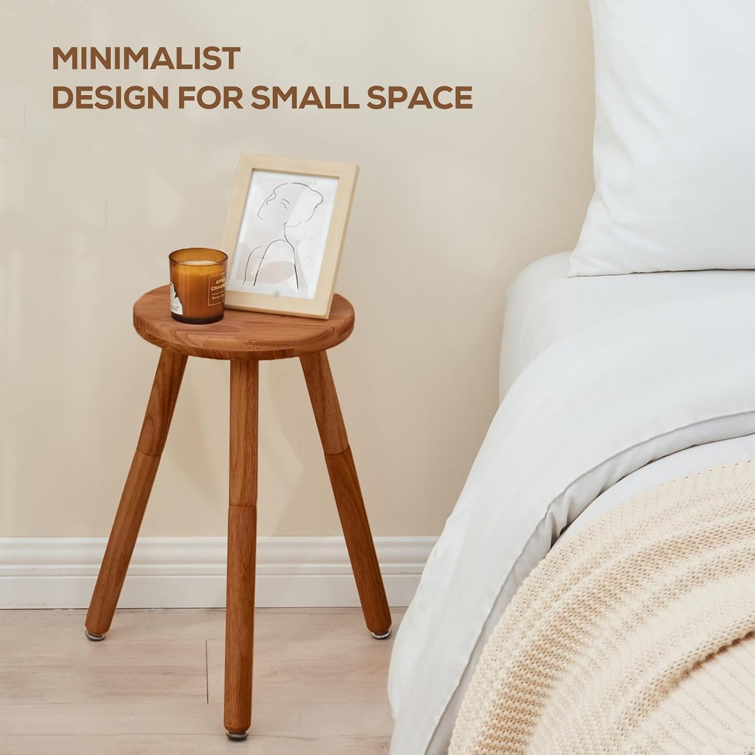 Small Round Side Table Adjustable Height Solid Wood Drink Table Indoor Tall Plant Stand Multi-Use Accent Stool-11‘’D × 20“H (Walnut)
