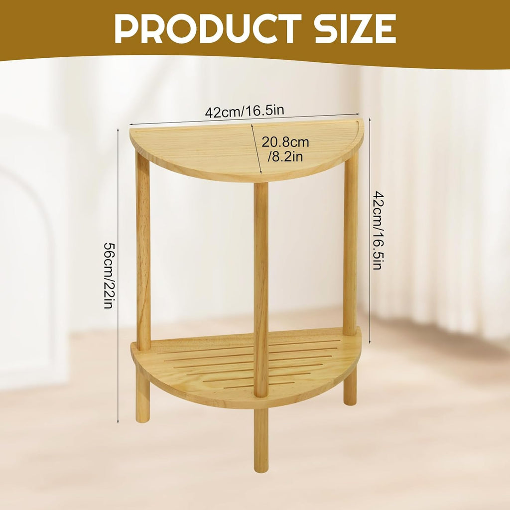 End Table Half Moon Side Tables, 2 Tier Half Round Side Table, Sofa Side Half Round Table with 2-Tier Storage Shelves, Nightstand for Living Room, Bedroom, Small Space, Rustic Brown, Boho Side Table