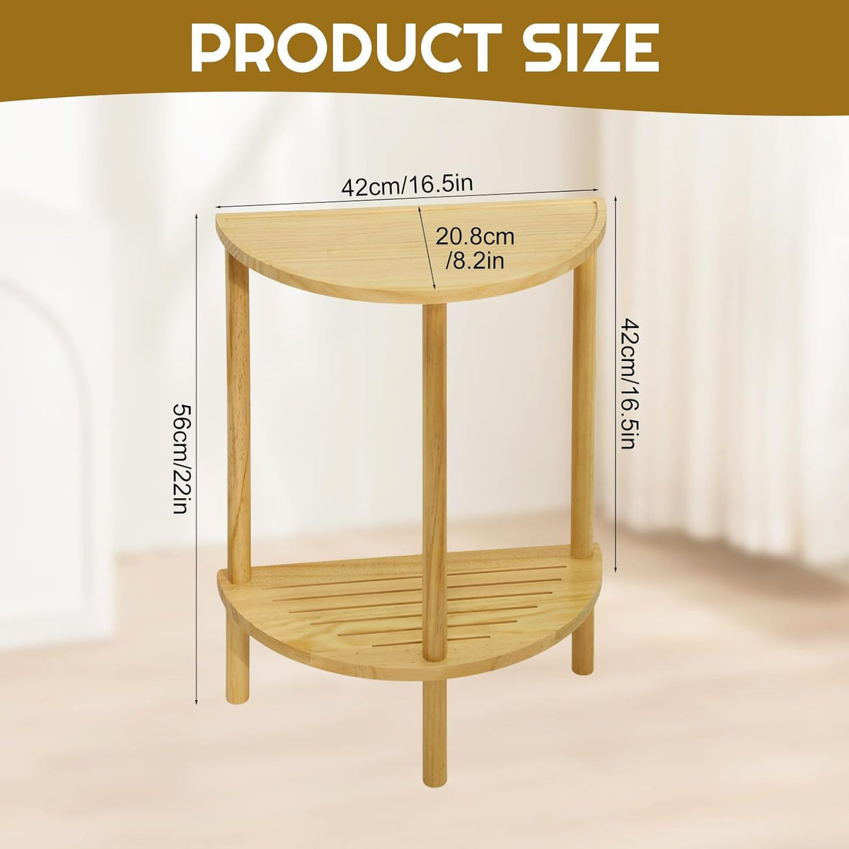 End Table Half Moon Side Tables, 2 Tier Half Round Side Table, Sofa Side Half Round Table with 2-Tier Storage Shelves, Nightstand for Living Room, Bedroom, Small Space, Rustic Brown, Boho Side Table