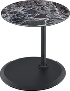 Small Drink Table,Height Adjustable Pedestal Table, Martini Tables, Side End Tables with Round Marble Top,Increase Size and Weighted Base for Small Spaces Living Room,Bedroom - Black