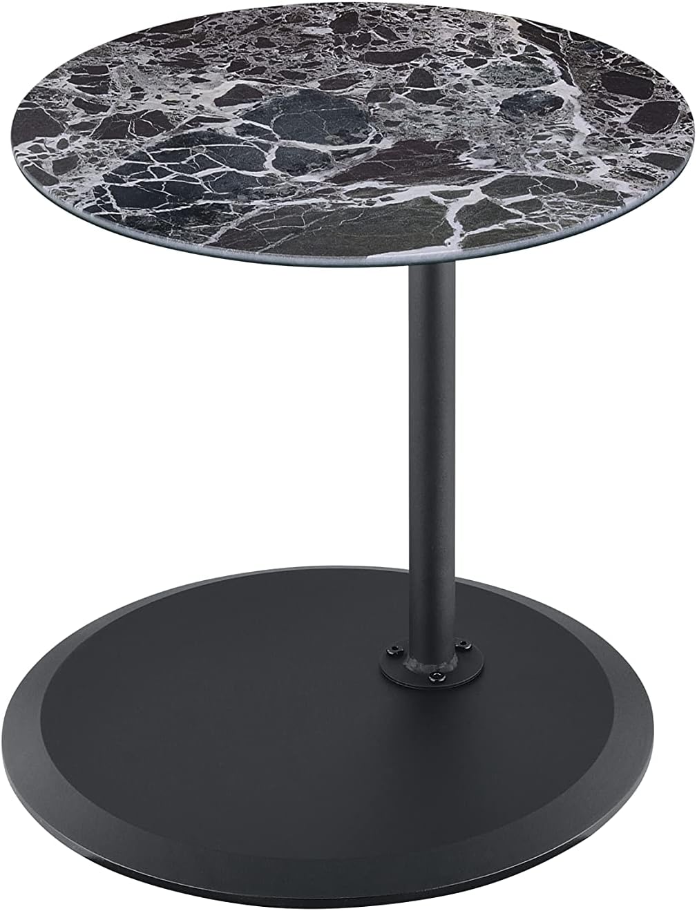 Small Drink Table,Height Adjustable Pedestal Table, Martini Tables, Side End Tables with Round Marble Top,Increase Size and Weighted Base for Small Spaces Living Room,Bedroom - Black