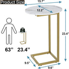 C Shaped End Table, Oval Couch Side Tables for Living Room, Sofa End Table with Metal Frame, Small Wooden Snack Table for Bedroom, Small Spaces, Easy Assembly, Gold