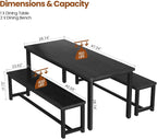 DKLGG Dining Table Set for 4, Wooden Kitchen Table with 2 Dining Bench | 47.2” Farmhouse Dining Room Table Set, Space Saving Table and Chairs Set for Small Space, Kitchen,Dining Room,Apartment