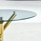 Modern Dining Room Table for 4 People, 36" Round Dining Table with Gold Chrome Metal X-Base, Circle Tempered Glass Dining Room Tables, Small Dining Table Kitchen Tables Dinner Tables
