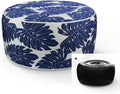 Inflatable Footstool Ottoman Navy Leaves Round 21x9 Inch Patio Foot Stools and Ottomans Portable Footrest