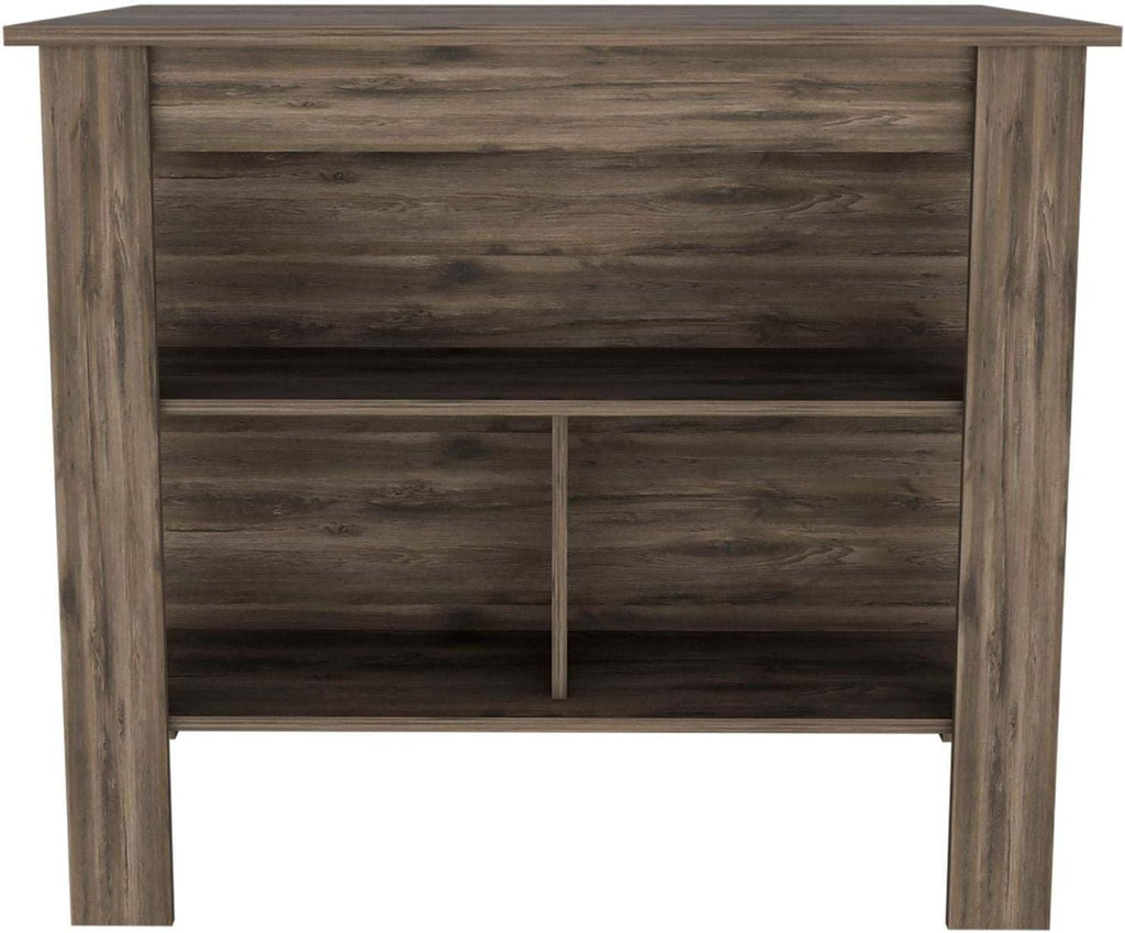 Dark Brown Kitchen Island with Three Shelves and Four Legs | Spacious kitchen island with three storage shelves and wide top surface for meal prep