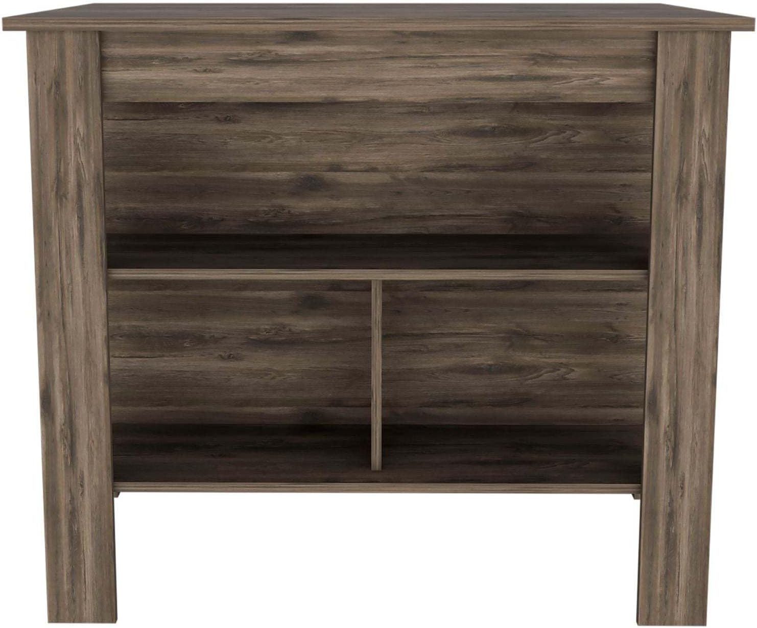 Dark Brown Kitchen Island with Three Shelves and Four Legs | Spacious kitchen island with three storage shelves and wide top surface for meal prep