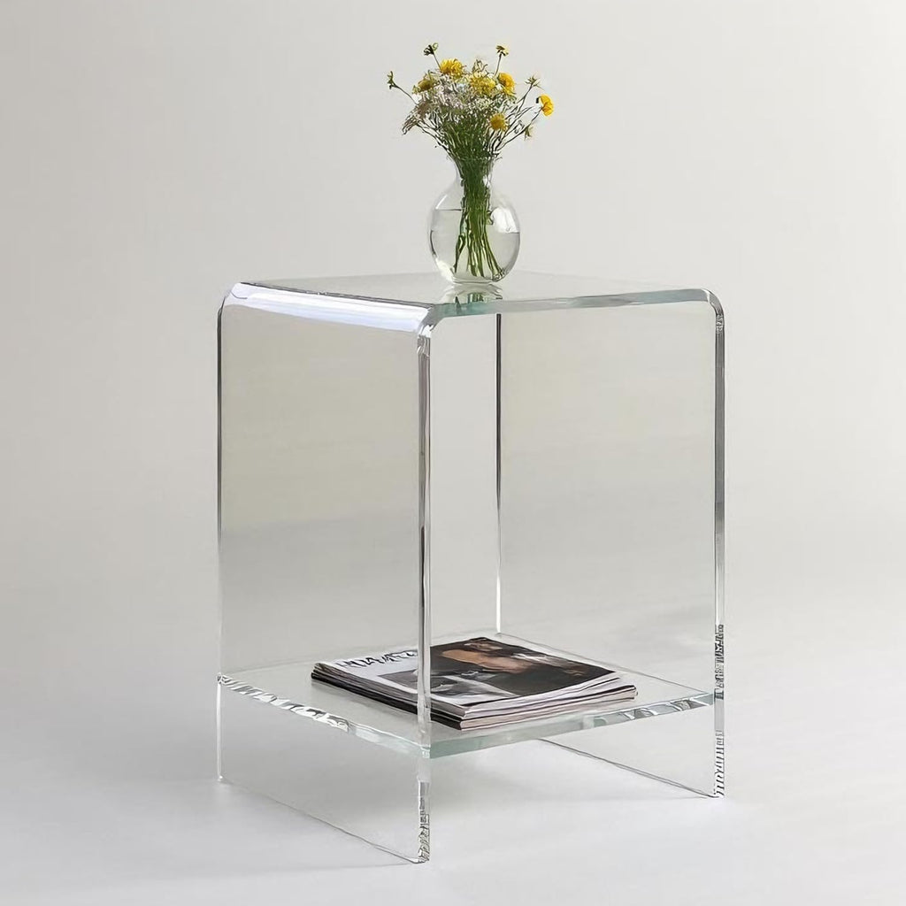 Clear Acrylic End Table/Nightstand,22" H Sleek and Durable Bedside Storage. Ideal for Bedrooms, Living Rooms, and Modern Interiors. (2 Tier- Bottom)