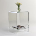 Clear Acrylic End Table/Nightstand,22" H Sleek and Durable Bedside Storage. Ideal for Bedrooms, Living Rooms, and Modern Interiors. (2 Tier- Bottom)