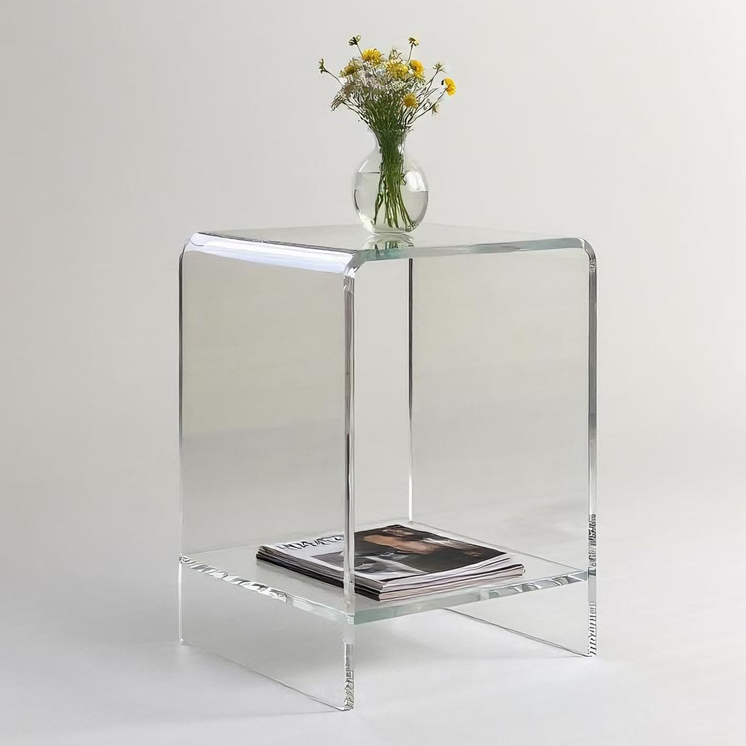 Clear Acrylic End Table/Nightstand,22" H Sleek and Durable Bedside Storage. Ideal for Bedrooms, Living Rooms, and Modern Interiors. (2 Tier- Bottom)