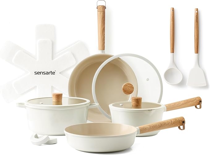 SENSARTE Ceramic Nonstick Cookware Set, Non-toxic Healthy Pots and Pans Set Ceramic Coated Kithchen Cooking Set, Free of Intentionally Added PFAS/PTFE, Dishwasher&Oven Safe Induction Compatible, 13pcs